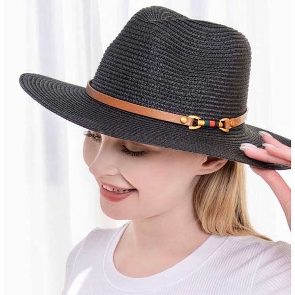 NWT DESIGNER STYLE SPRING PANAMA STRAW HAT W/ HORSE BIT BELT HARDWARE - Picture 2 of 3